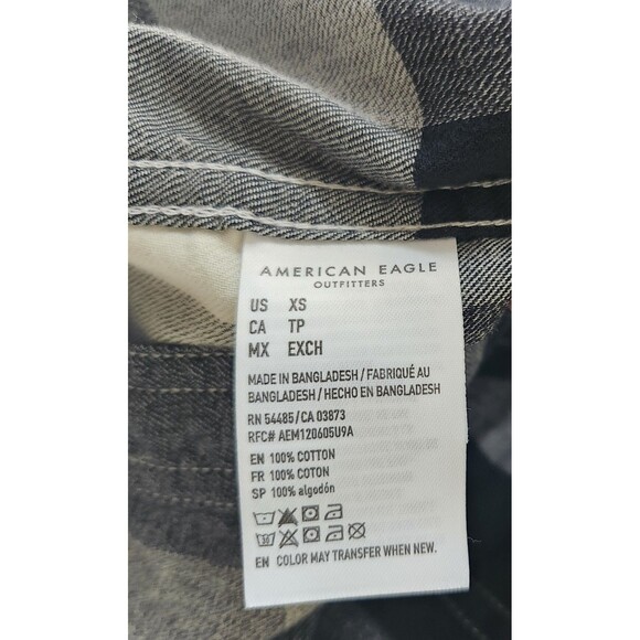 NWT American Eagle Men’s XS Gray Gingham Super Soft Flannel Button Up Shirt - Picture 4 of 8